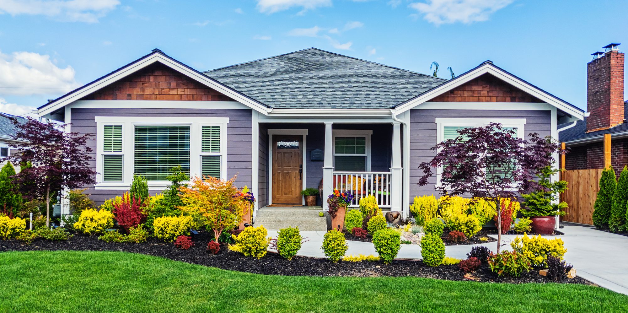 Modern house with purple siding and large windows
